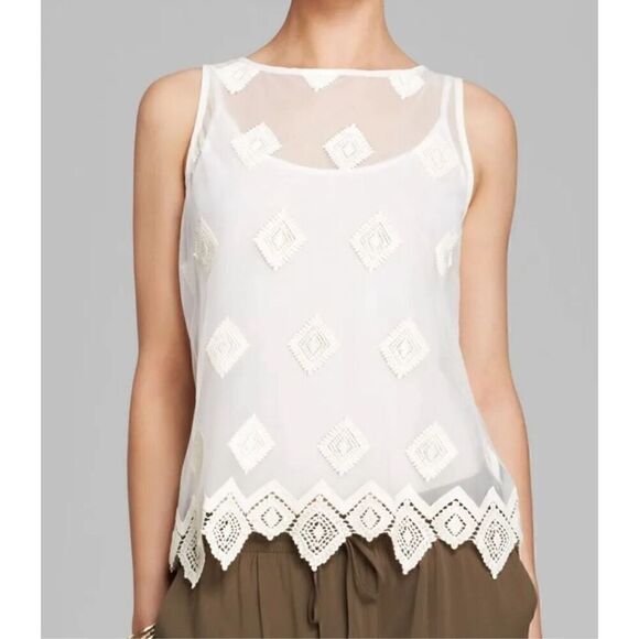 Karen Kane Marrakech Cream Embroidered Mesh Sheer Tank Top size L NWT - Picture 1 of 14